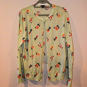 Ann Taylor Button Down Cotton Cardigan Sweater Size XL  Floral Print
